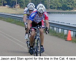 Jason Miller leads Stan Prutz to the line in the Cat. 4 Road Race